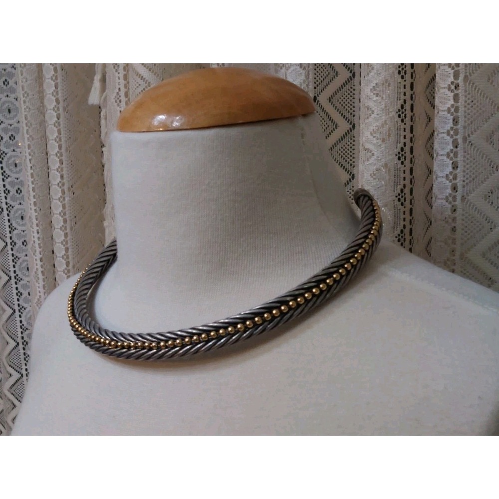 1990s Necklace Twisted Cable Collar Silver Gold Tone Boho Southwestern Vintage